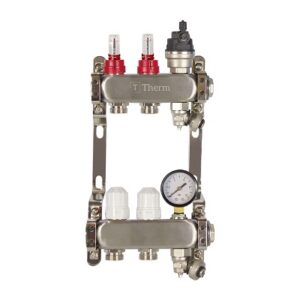 Theoheat 2 port manifold with 1 isolation valves stainless steel