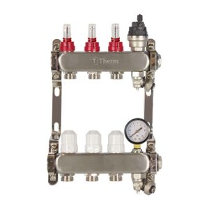 Theoheat 3 port manifold with 1 isolation valves stainless steel