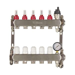 Theoheat 5 port manifold with 1 isolation valves stainless steel