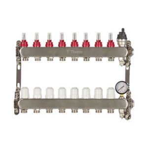 Theoheat 8 port manifold with 1 isolation valves stainless steel
