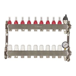 Theoheat 9 port manifold with 1 isolation valves stainless steel