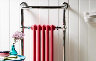 Red bathroom towel rail